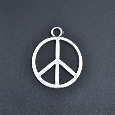 Peace Barış İşareti - Sembolü Erkek Kadın Kolye Antik Gümüş Kaplama - 60 cm Düz Zincir
