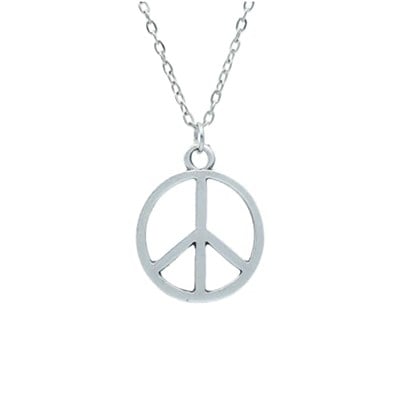 Peace Barış İşareti - Sembolü Erkek Kadın Kolye Antik Gümüş Kaplama - 60 cm Düz Zincir