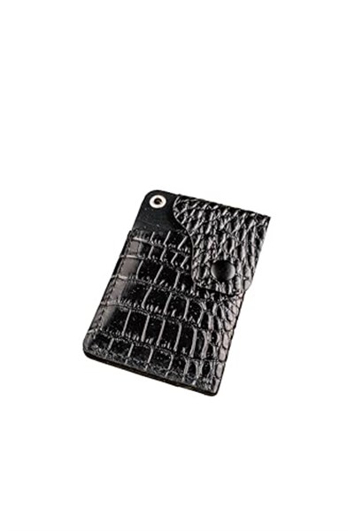 PELLE CRAFT EL YAPIMI MİNİMAL DİKEY KARTLIK SİYAH KROKODİL DESEN