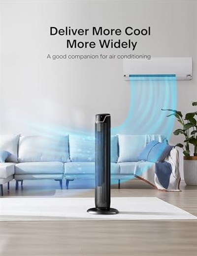 PELONIS Kule Fan, Uzaktan Kumanda, 38dB Fısıltı Sessizliği, 5 Hız Kademesi ve 4 Mod, LED Ekran, 15h Zamanlayıcı, 90° Salınım