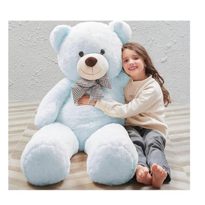 Peluş 120 cm Papyonlu Sevimli Ayı - Sevgiliye Özel Hediye Açık Mavi