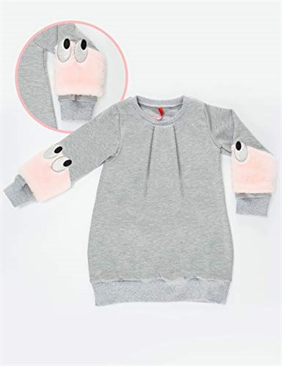 Peluş Kollu Kız Çocuk Elbise - Seçenekler: 3 Yıl, 4 Yıl, 5 Yıl, 6 Yıl, 8 Yıl, 9 Yıl