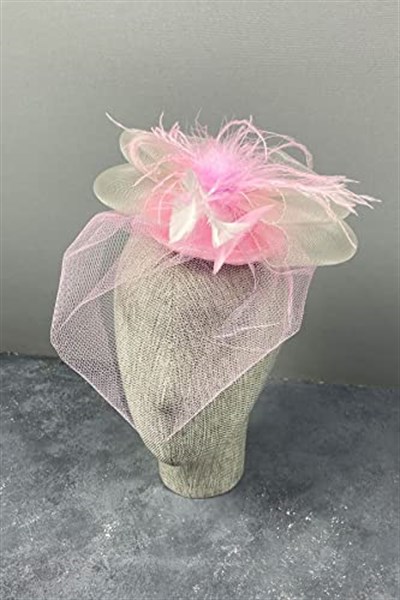 Pembe Grek Tüllü Vualet Parti Ve Nikah Şapkası Saç Aksesuarı