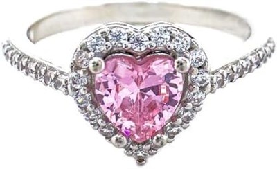 Pembe Kalpli Pandora Çelik Yüzük Özel Kutulu