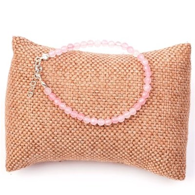 Pembe Kuvars Taşı Gümüş Bileklik - 4 mm Açık Renkli - Taş Sandığı