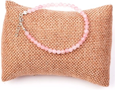 Pembe Kuvars Taşı Gümüş Bileklik - 4 mm Açık Renkli - Taş Sandığı