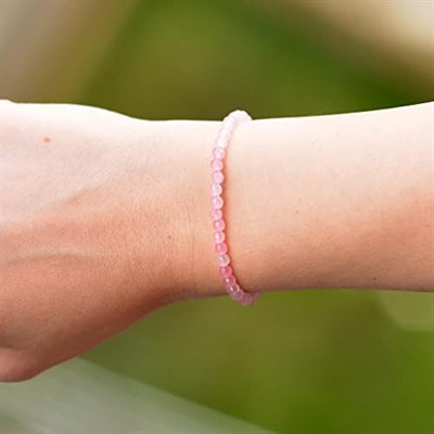 Pembe Kuvars Taşı Gümüş Bileklik - 4 mm Açık Renkli - Taş Sandığı
