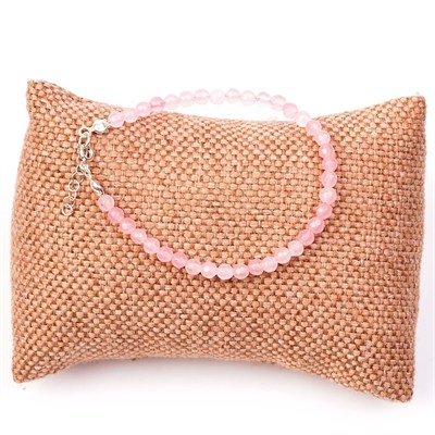 Pembe Kuvars Taşı Gümüş Bileklik - 4 mm Açık Renkli - Taş Sandığı