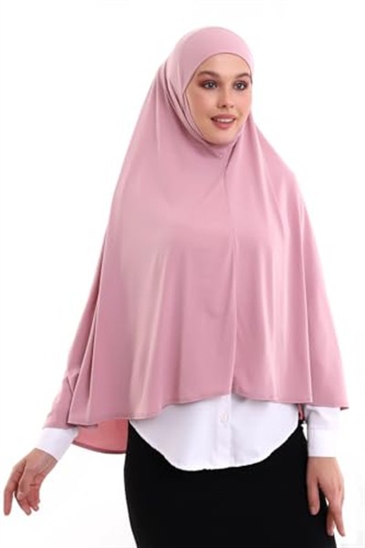 Pembe Malezya Model Pratik Çarşaf Üstü Kolsuz Penye Tesettür Sufle Eşarp