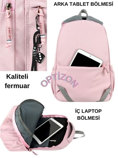 PEMBE OKUL ÇANTASI Beslenme Çantası ve Matara ile 3LÜ SET Su itici Özel Kumaş Hafif Sırt Çantası