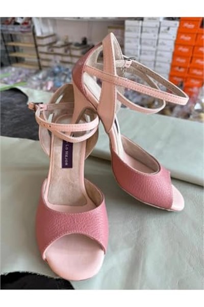 Pembe Rüya Dokulu Elegan TANGO DANS VE SALON AYAKKABISI 8,5 CM 13 PONT KONİ MODEL TOPUK KAPALI