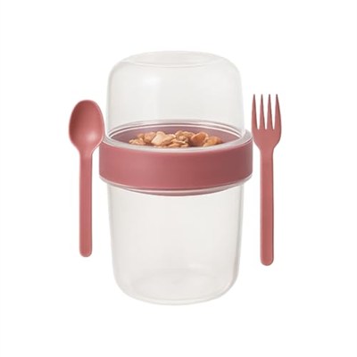 Pembe Saklama Kabı – 2 Katlı Taşınabilir Yemek Kabı, Kaşık ve Çatal Dahil 18x10 cm