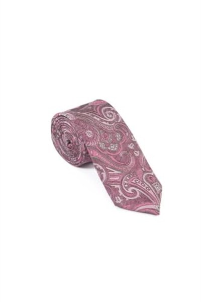Pembe Şal Motif Desen Kravat Mendil Set