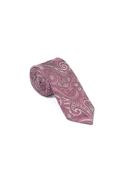 Pembe Şal Motif Desen Kravat Mendil Set