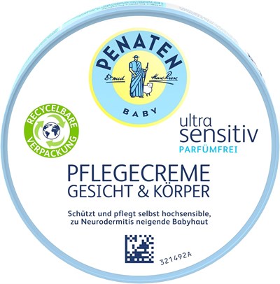 Penaten Yüz ve vücut için ultra hassas, bakım yapan bebek kremi, yüksek hassasiyetli bebek cildi için parfümsüz, 100 ml