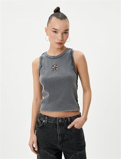 Pencere Detaylı Atlet Bisiklet Yaka Pamuklu Slim Fit