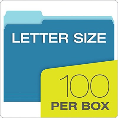 Pendaflex 152 1/3 2 Tonlu Renkli Dosya Klasörleri, Mektup Kağıdı Boyutu, Mavi, 1/3 Kesim, 100’lü kutu, 30 cm