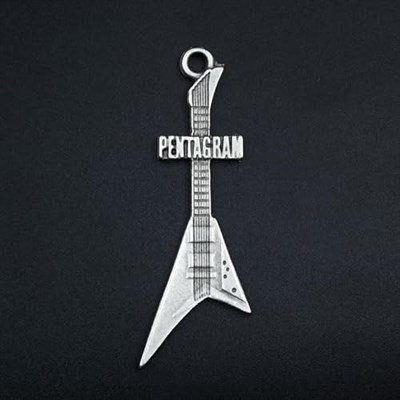 Pentagram Elektro Gitar Deri ip Kolye - Gümüş Kaplama - Kadın Erkek Kolye - No:1037
