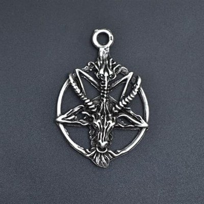 Pentagram Yıldızı Keçi Kafası Örme Zincir Kolye - Gümüş Kaplama - Erkek Kadın Kolye - No:1432