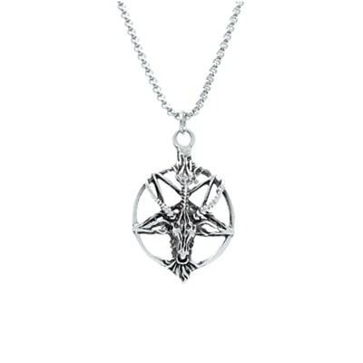 Pentagram Yıldızı Keçi Kafası Örme Zincir Kolye - Gümüş Kaplama - Erkek Kadın Kolye - No:1432
