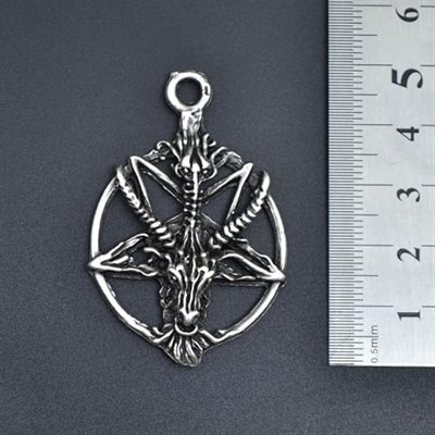 Pentagram Yıldızı Keçi Kafası Örme Zincir Kolye - Gümüş Kaplama - Erkek Kadın Kolye - No:1432