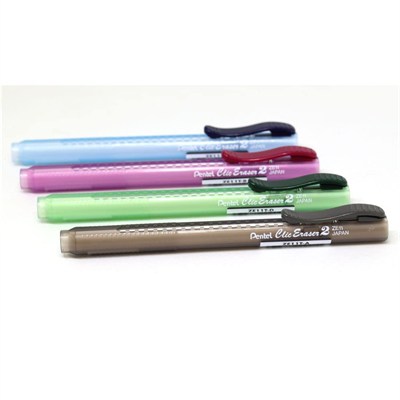 Pentel Clic Eraser 2 Sürgülü Kalem Silgi Şeffaf Gövdeli, Kırmızı