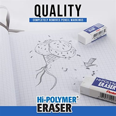 Pentel Hi-Polimer Blok Silgi, Küçük, 48 Silgi Kutusu (ZEH-05), Beyaz