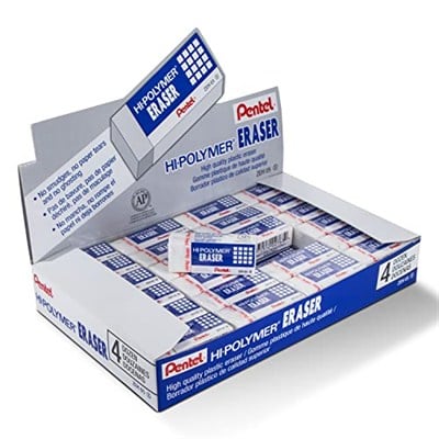 Pentel Hi-Polimer Blok Silgi, Küçük, 48 Silgi Kutusu (ZEH-05), Beyaz