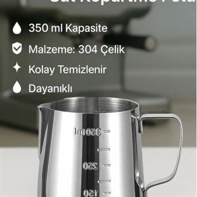 Perlotus 350 ml Kahve Süt Köpürtme Potu 304 Paslanmaz Çelik Barista Sütlük Ölçü Göstergeli