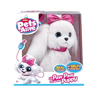 Pets Alive Lil Paw Paw Yürüyen Köpeğim PEL14000 İnteraktif Malta Cinsi Işıltılı Gözlü Pelüş Elektronik Robot Köpek Kız Çocuk Rol Yapma Evcil Hayvan Oyun Seti