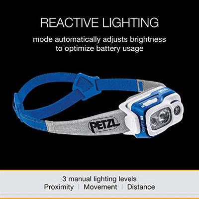 PETZL - Kafa Lambası Swift RL - Üniseks, Mavi, Tek Beden, Şarj Edilebilir