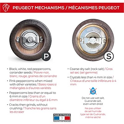 Peugeot 2/21283 Fidji karabiber/tuz değirmeni ahşap, 5,2 x 5,2 x 12 cm, mat siyah
