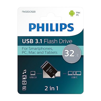 Philips 2si 1 arada OTG Edition Ultra Speed USB-C/USB 3.1 çift USB flash sürücü USB bellek 32 GB PC, dizüstü bilgisayar, bilgisayar, (Android) akıllı telefon, tablet, ultra - Seçenekler: 32 GB, 128GB
