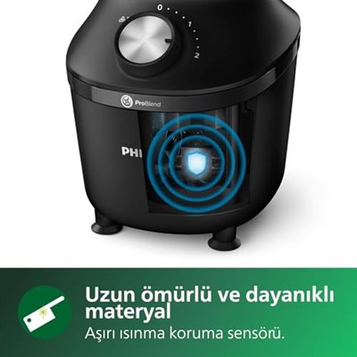 Philips 3000 Serisi ProBlend Crush Teknolojili Blender - 600 W Güç, 2 L Cam Sürahi, 2 Hız + Pulse, Titreşim Önleyici Taban, Siyah (HR2291/41)