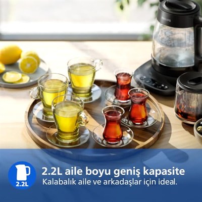 Philips 5000 Serisi Çay Makinesi - Otomatik Sıcak Tutma, 2,2L Ekstra Geniş Kapasite, 0,9L Cam Demlik, 1900W Güç (HD7360/00)