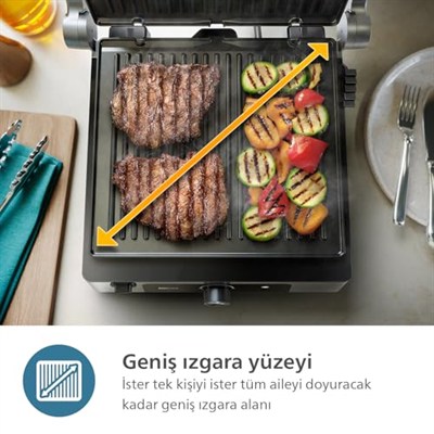 Philips 5000 Serisi Izgara ve Tost Makinesi - Ayarlanabilir sıcaklık, Geniş ızgara yüzeyi ve Yüksek Güç performansı, Çıkarılabilir yapışmaz plakalar ve yağ tepsisi (HD6301/90)