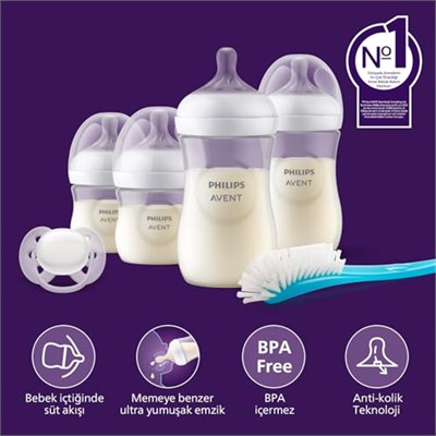Philips Avent Natural Response Hoşgeldin Bebek Hediye Seti – 4 Biberon, Ultra Soft Emzik, Biberon Fırçası, Damlatmaz Emzik, Doğal Kavrama, Antikolik Valf, BPA İçermez, SCD838/11