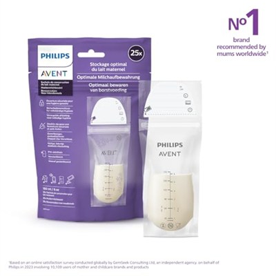 Philips Avent SCF603/25, Anne Sütü Saklama Poşetleri, 25 x 180 ml, Şeffaf