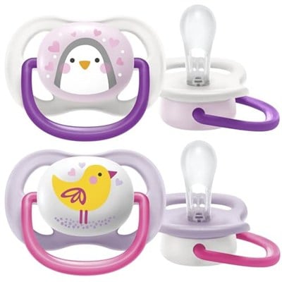 Philips Avent Ultra Air Emzik, Kız Bebekler için 0-6 Ay, 2’li Paket, Ortodontik Silikon, Geniş Hava Delikli, Mikrodalga Sterilize Edilebilir, BPA İçermez, Taşıma Kutulu, SCF080/06