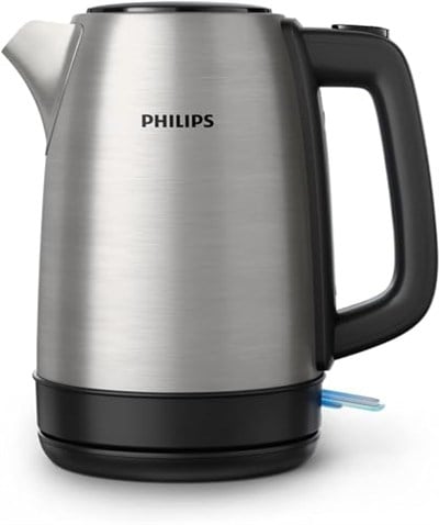 Philips Daily Collection Çelik Su Isıtıcı - 1.7L, 2200W, Işıklı Gösterge, 360° Döner Taban, Mikro Gözenekli Filtre, Yassı Isıtma Yüzeyi, Yaylı Kapak, Enerji Tasarruflu, Güvenli Tasarım (HD9350/90)