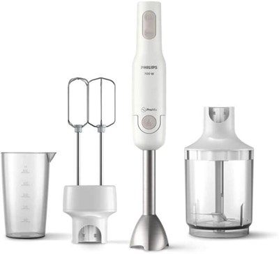 Philips Daily Collection Promix El Blender Seti 700 W, Sıçrama Önleyici Bıçak Koruması, Ergonomik Tasarım, XL Doğrayıcı, İkili Çırpıcı, Beyaz, HR2546/00