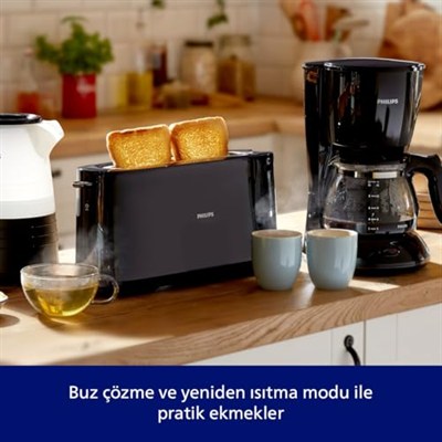 Philips Daily Collection Uzun Yuvalı Ekmek Kızartma Makinesi, Buz Çözme Modu, 8 Kızartma Ayarı, Uzun Yuvalı, Siyah, HD2590/90