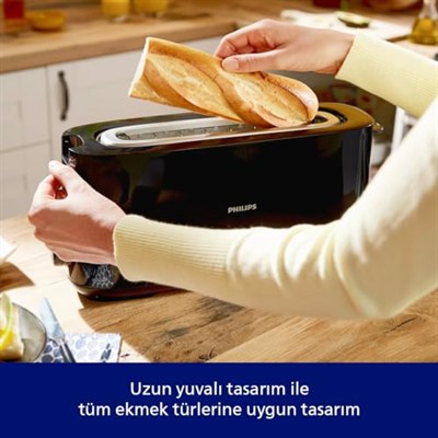 Philips Daily Collection Uzun Yuvalı Ekmek Kızartma Makinesi, Buz Çözme Modu, 8 Kızartma Ayarı, Uzun Yuvalı, Siyah, HD2590/90