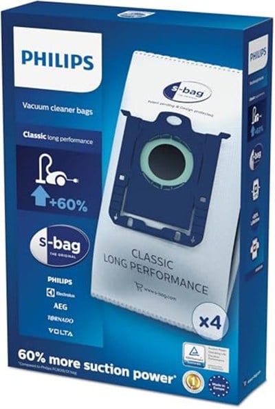 PHILIPS FC8021/03 S-Bag Elektrikli Süpürge Torbaları, Beyaz, 4 Adet