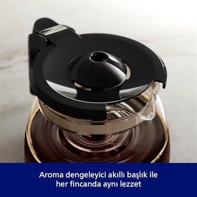 Philips Filtre Kahve Makinesi, 1,2 Lt Kapasite, Otomatik Kapanma, Cam Demlikli, Siyah ve Metal, HD7462/20