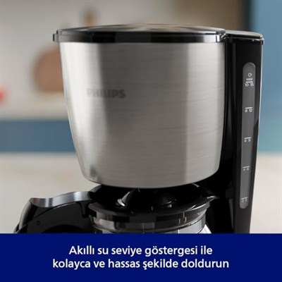 Philips Filtre Kahve Makinesi, 1,2 Lt Kapasite, Otomatik Kapanma, Cam Demlikli, Siyah ve Metal, HD7462/20