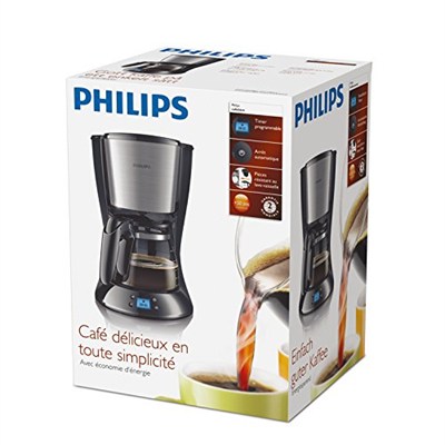 Philips Filtre Kahve Makinesi, 1,2 Lt Kapasite, Otomatik Kapanma, Cam Demlikli, Kolay Doldurma, Zamanlayıcı, Siyah ve Metal, HD7459/20