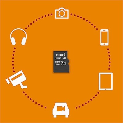 Philips FM64MP45B/10 sınıf 10 Micro SDXC 64 GB hafıza kartı adaptörü