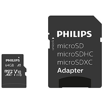 Philips FM64MP45B/10 sınıf 10 Micro SDXC 64 GB hafıza kartı adaptörü