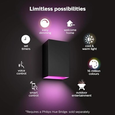 Philips Hue White and Color Ambiance LED dış duvar lambası, kısılabilir, 16 milyona kadar renk, uygulama ile kontrol edilebilir, Amazon Alexa (Echo, Echo Dot) ile uyumlu